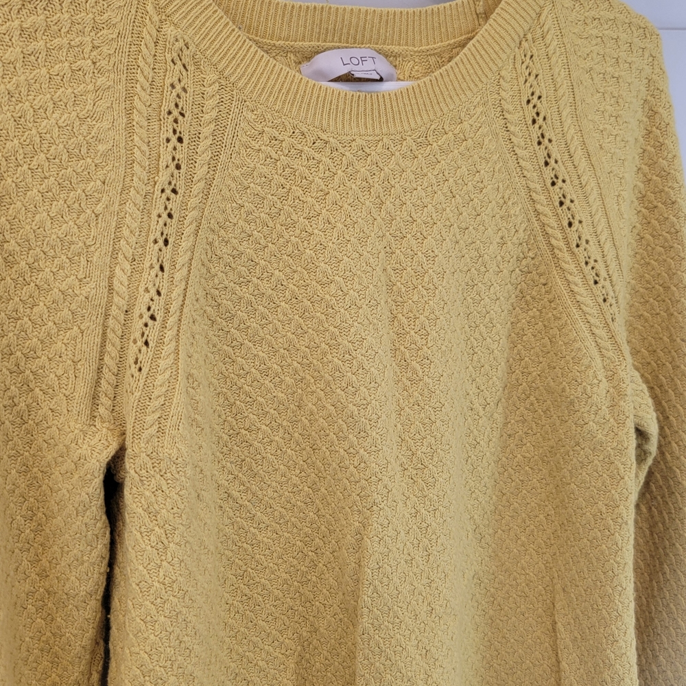LOFT Women's Yellow Cable Knit Sweater, SIZE Large